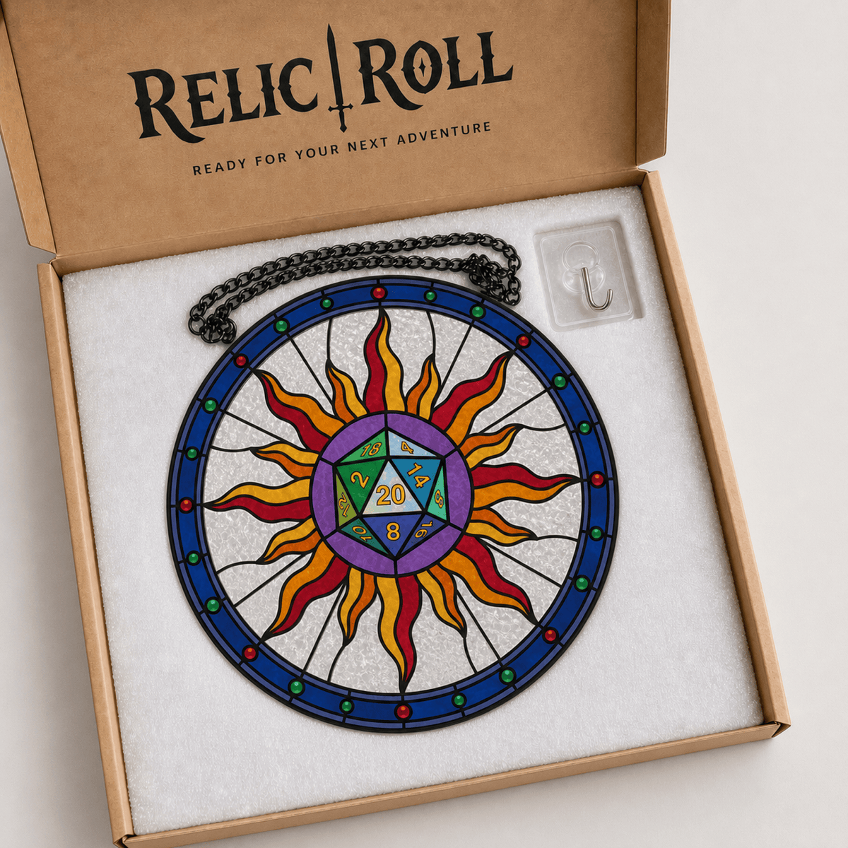 Solar Critical - Stained Glass Suncatcher Solar Critical | Sun D20 Dice Stained Glass Suncatcher
