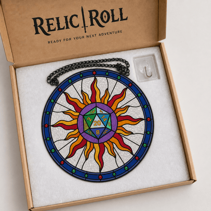 Solar Critical - Stained Glass Suncatcher Solar Critical | Sun D20 Dice Stained Glass Suncatcher