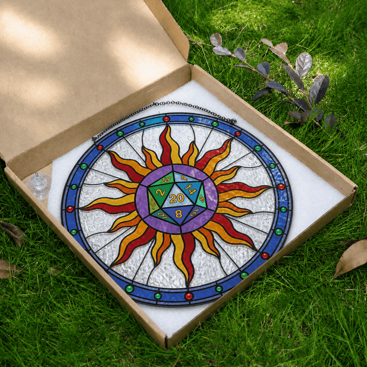 Solar Critical - Stained Glass Suncatcher Solar Critical | Sun D20 Dice Stained Glass Suncatcher