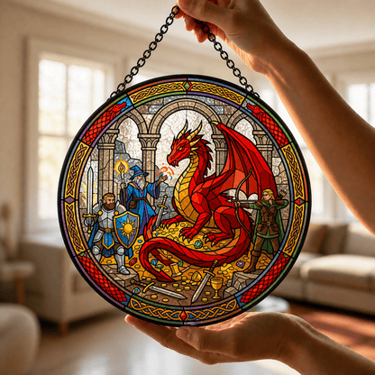 Oath of Scale and Steel - Stained Glass Suncatcher Oath of Scale and Steel | Knight Dragon DnD Stained Glass Suncatcher