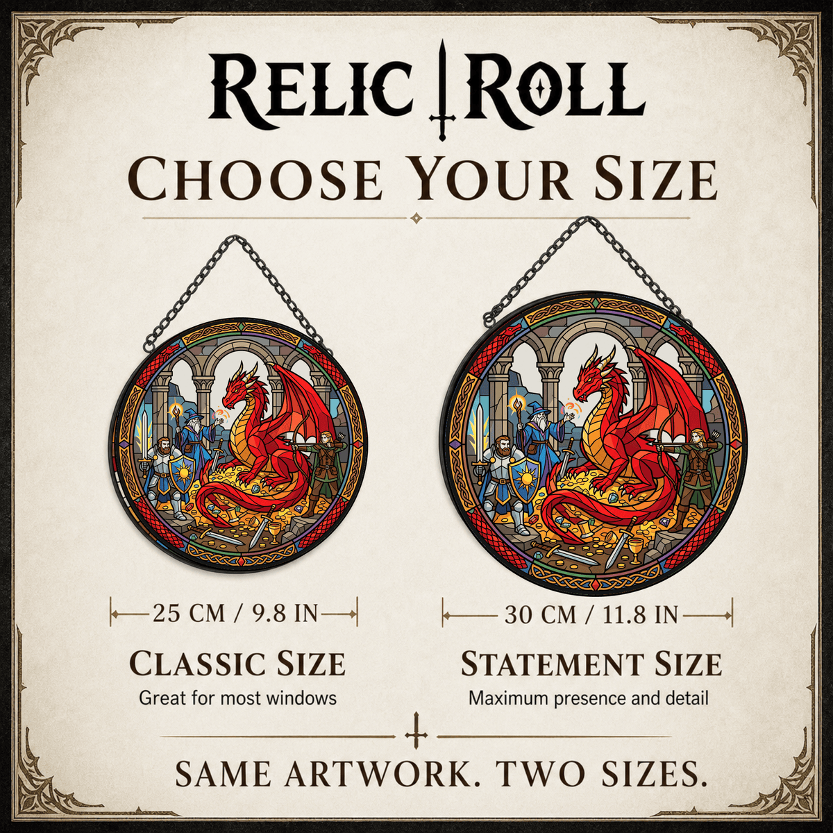 Oath of Scale and Steel - Stained Glass Suncatcher Oath of Scale and Steel | Knight Dragon DnD Stained Glass Suncatcher