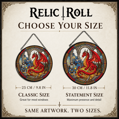 Oath of Scale and Steel - Stained Glass Suncatcher Oath of Scale and Steel | Knight Dragon DnD Stained Glass Suncatcher