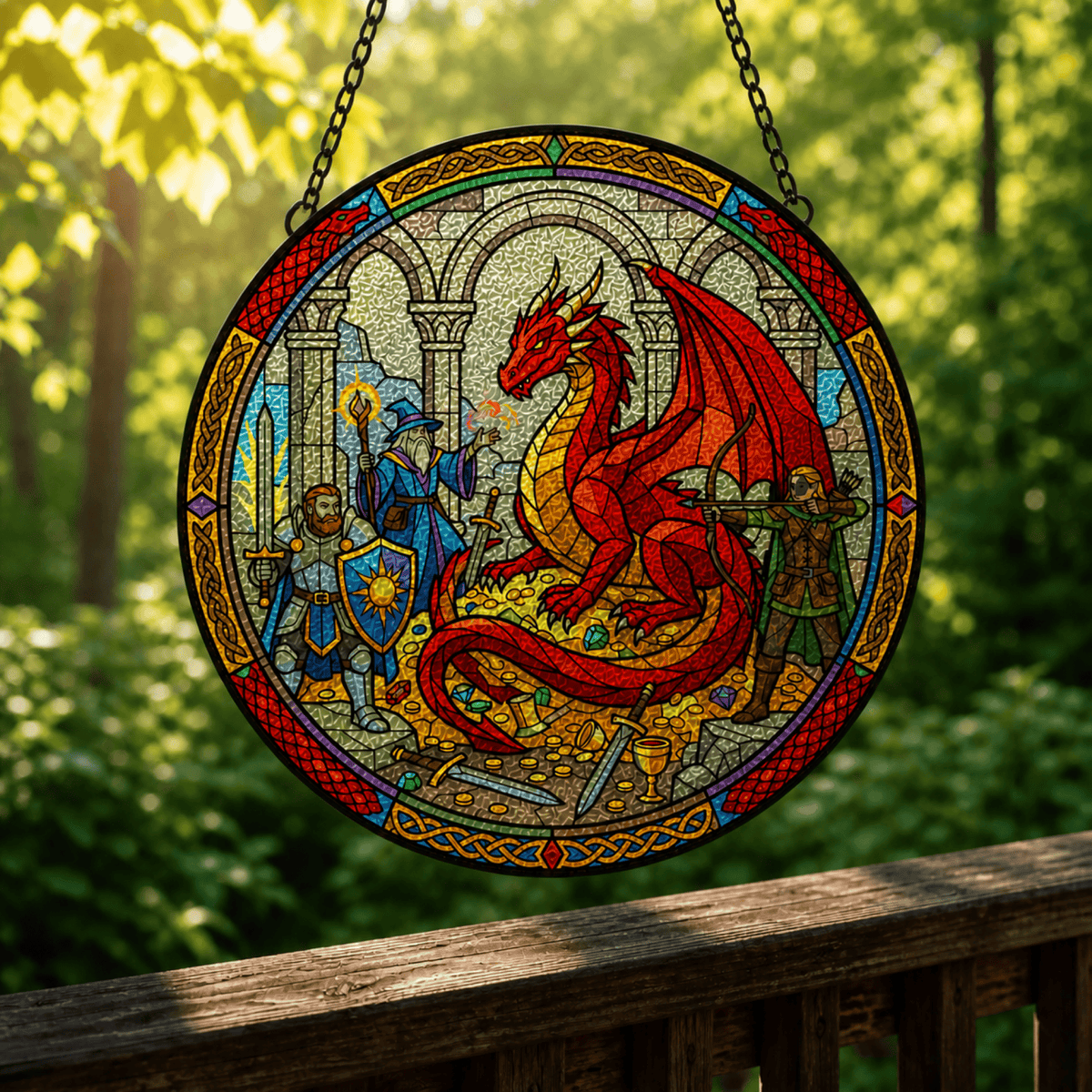 Oath of Scale and Steel - Stained Glass Suncatcher Oath of Scale and Steel | Knight Dragon DnD Stained Glass Suncatcher