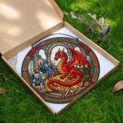 Oath of Scale and Steel - Stained Glass Suncatcher Oath of Scale and Steel | Knight Dragon DnD Stained Glass Suncatcher