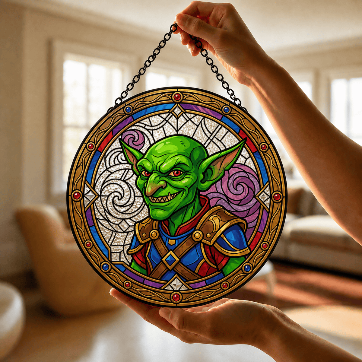 Goblin’s Grin - Stained Glass Suncatcher Goblin’s Grin | Goblin DnD Stained Glass Suncatcher
