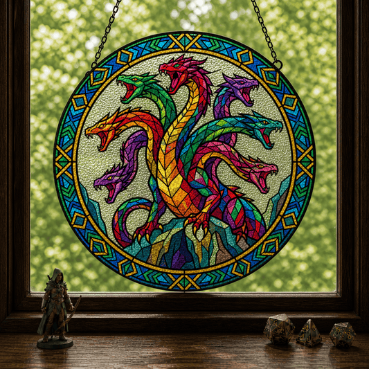 Hydra’s Dominion - Stained Glass Suncatcher Hydra’s Dominion | Hydra Dragon DnD Stained Glass Suncatcher