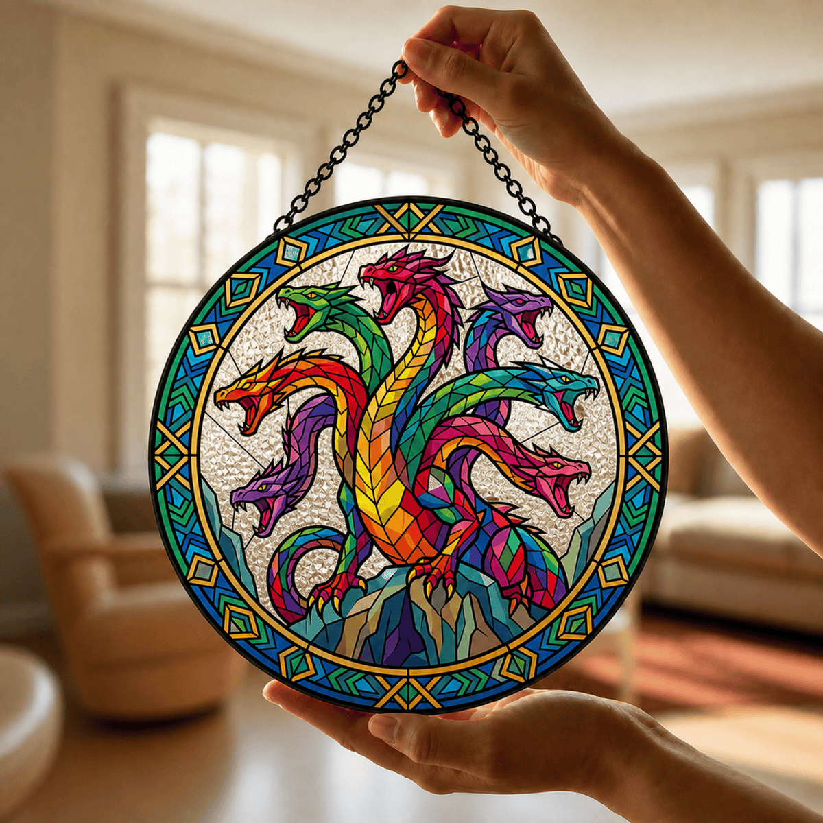 Hydra’s Dominion - Stained Glass Suncatcher Hydra’s Dominion | Hydra Dragon DnD Stained Glass Suncatcher