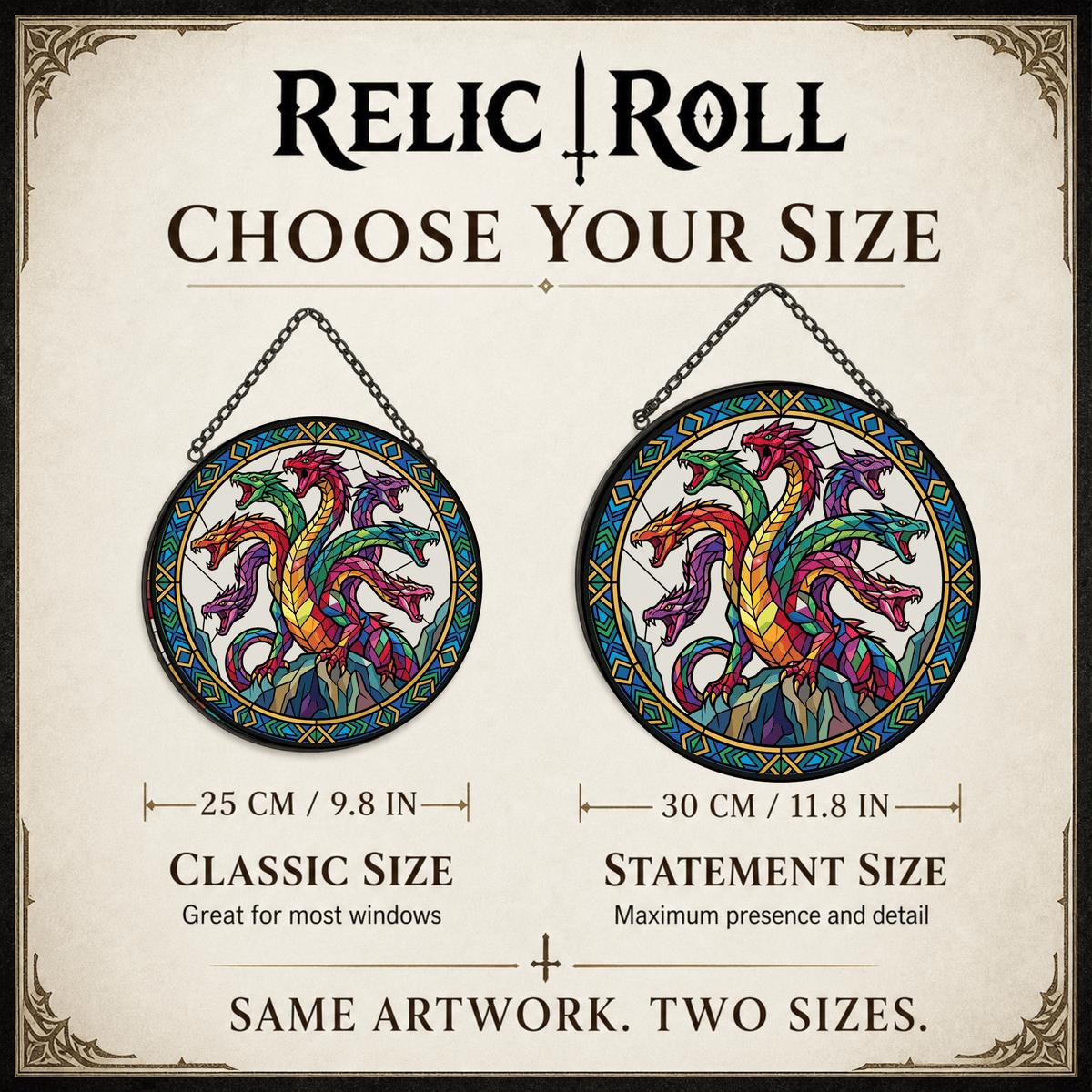 Hydra’s Dominion - Stained Glass Suncatcher Hydra’s Dominion | Hydra Dragon DnD Stained Glass Suncatcher