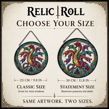Hydra’s Dominion - Stained Glass Suncatcher Hydra’s Dominion | Hydra Dragon DnD Stained Glass Suncatcher