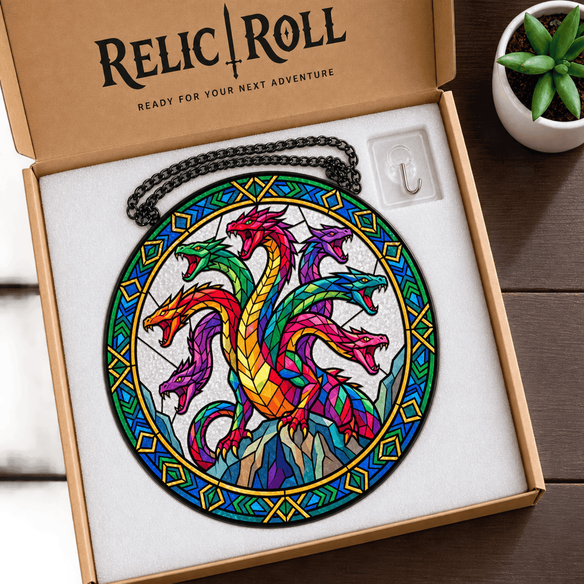 Hydra’s Dominion - Stained Glass Suncatcher Hydra’s Dominion | Hydra Dragon DnD Stained Glass Suncatcher