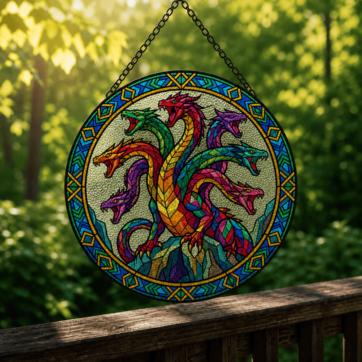 Hydra’s Dominion - Stained Glass Suncatcher Hydra’s Dominion | Hydra Dragon DnD Stained Glass Suncatcher