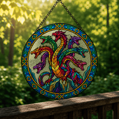Hydra’s Dominion - Stained Glass Suncatcher Hydra’s Dominion | Hydra Dragon DnD Stained Glass Suncatcher