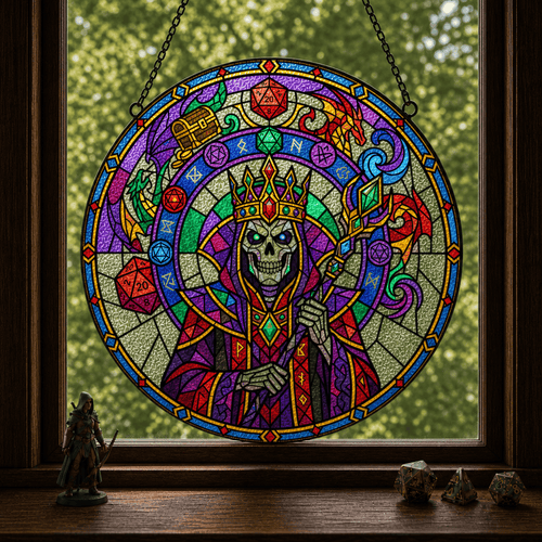 Lich’s Last Roll - Stained Glass Suncatcher Lich’s Last Roll | Lich DnD Stained Glass Suncatcher