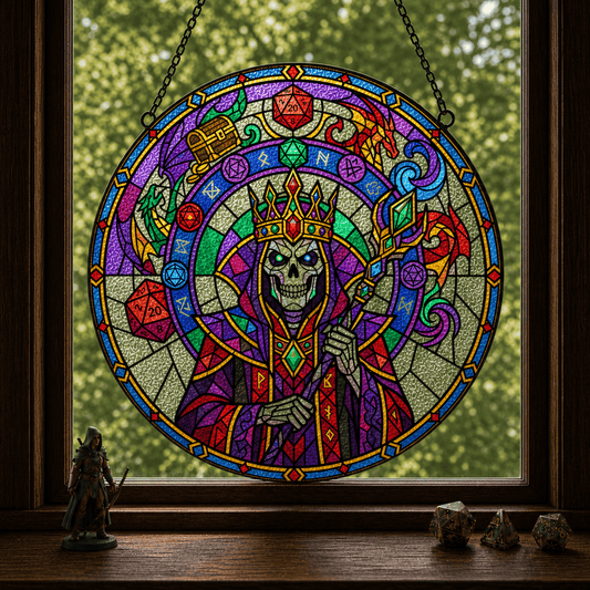 Lich’s Last Roll - Stained Glass Suncatcher Lich’s Last Roll | Lich DnD Stained Glass Suncatcher