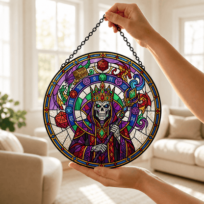 Lich’s Last Roll - Stained Glass Suncatcher Lich’s Last Roll | Lich DnD Stained Glass Suncatcher