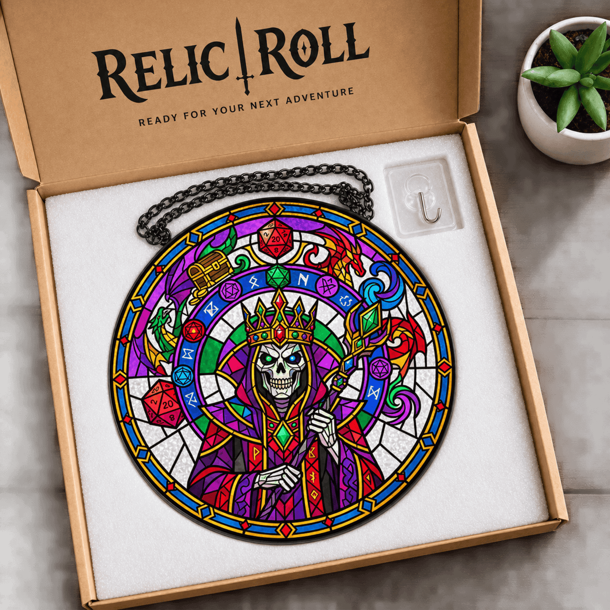 Lich’s Last Roll - Stained Glass Suncatcher Lich’s Last Roll | Lich DnD Stained Glass Suncatcher