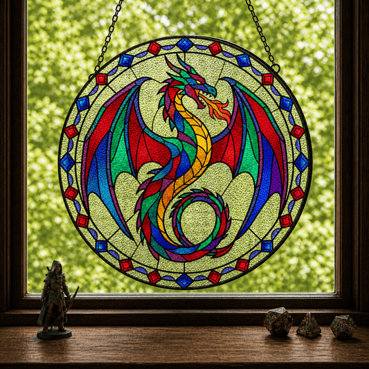 Prism Wyrm - Stained Glass Suncatcher Prism Wyrm | Rainbow Dragon Stained Glass Suncatcher