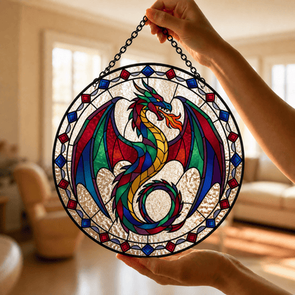Prism Wyrm - Stained Glass Suncatcher Prism Wyrm | Rainbow Dragon Stained Glass Suncatcher