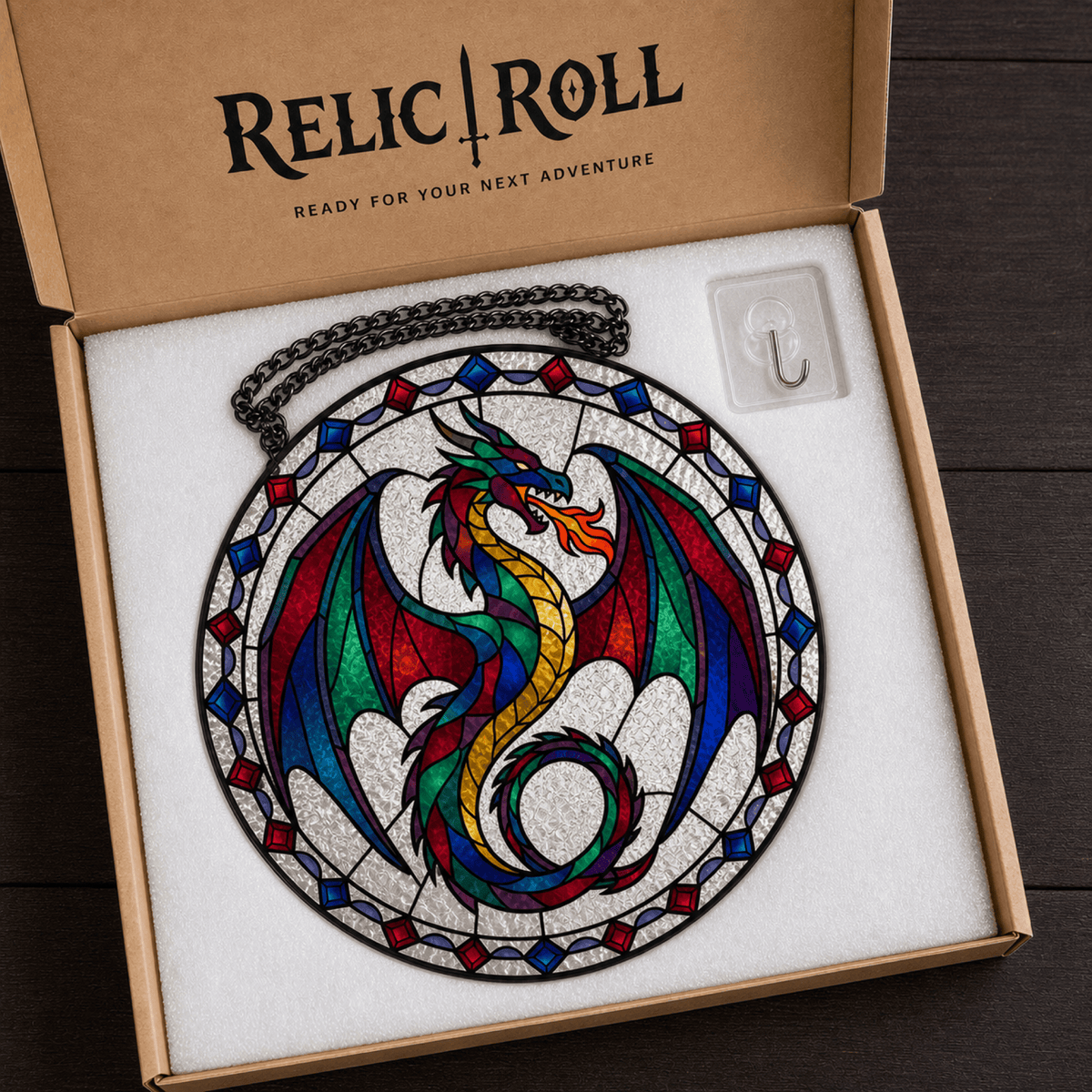 Prism Wyrm - Stained Glass Suncatcher Prism Wyrm | Rainbow Dragon Stained Glass Suncatcher