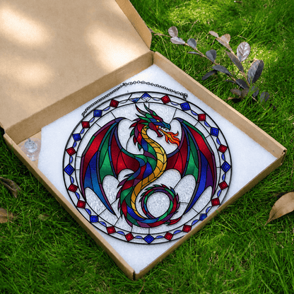 Prism Wyrm - Stained Glass Suncatcher Prism Wyrm | Rainbow Dragon Stained Glass Suncatcher