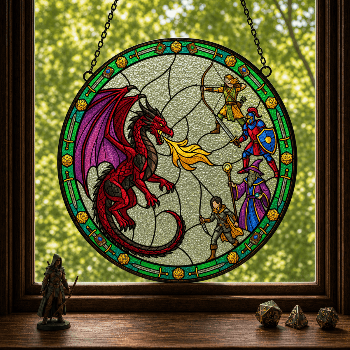 The Final Encounter - Stained Glass Suncatcher The Final Encounter | Dragon Battle DnD Stained Glass Suncatcher
