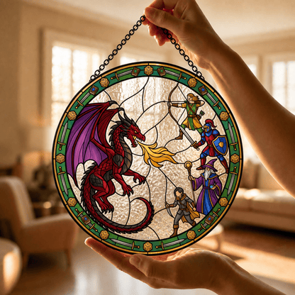 The Final Encounter - Stained Glass Suncatcher The Final Encounter | Dragon Battle DnD Stained Glass Suncatcher