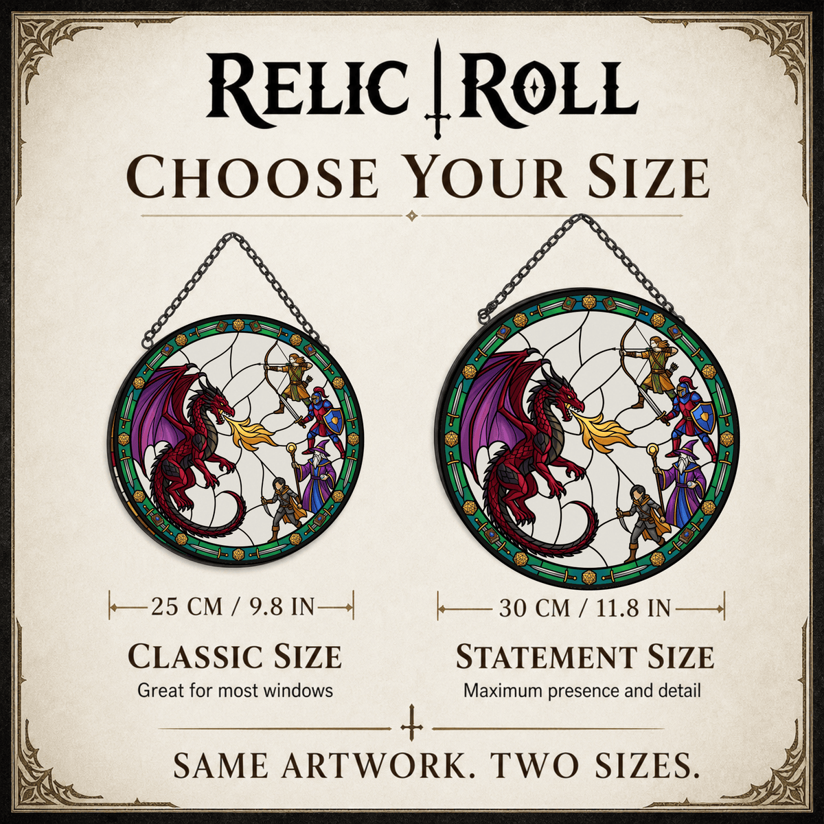 The Final Encounter - Stained Glass Suncatcher The Final Encounter | Dragon Battle DnD Stained Glass Suncatcher