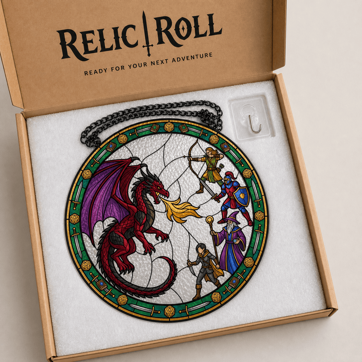 The Final Encounter - Stained Glass Suncatcher The Final Encounter | Dragon Battle DnD Stained Glass Suncatcher