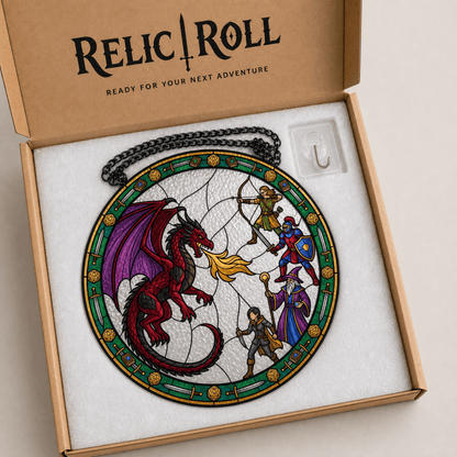 The Final Encounter - Stained Glass Suncatcher The Final Encounter | Dragon Battle DnD Stained Glass Suncatcher