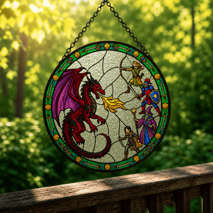 The Final Encounter - Stained Glass Suncatcher The Final Encounter | Dragon Battle DnD Stained Glass Suncatcher
