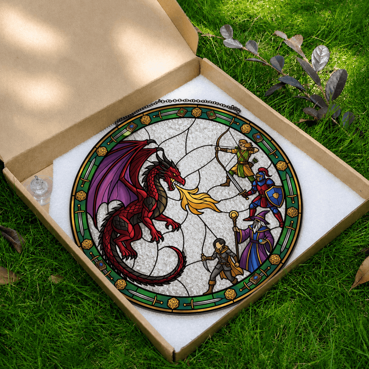 The Final Encounter - Stained Glass Suncatcher The Final Encounter | Dragon Battle DnD Stained Glass Suncatcher
