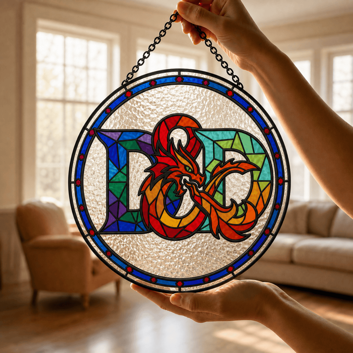 Dragonbound Emblem - Stained Glass Suncatcher Dragonbound Emblem | D&D Logo Stained Glass Suncatcher