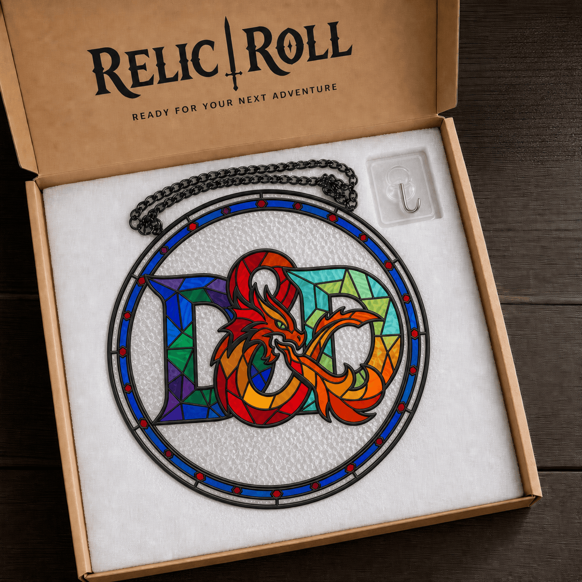 Dragonbound Emblem - Stained Glass Suncatcher Dragonbound Emblem | D&D Logo Stained Glass Suncatcher