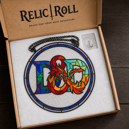 Dragonbound Emblem - Stained Glass Suncatcher Dragonbound Emblem | D&D Logo Stained Glass Suncatcher