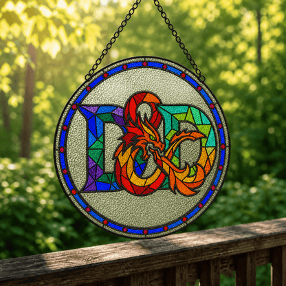 Dragonbound Emblem - Stained Glass Suncatcher Dragonbound Emblem | D&D Logo Stained Glass Suncatcher