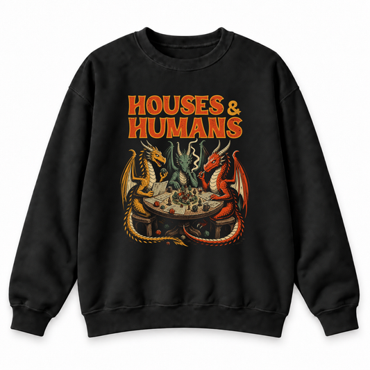 Houses & Humans black DnD sweatshirt front product view