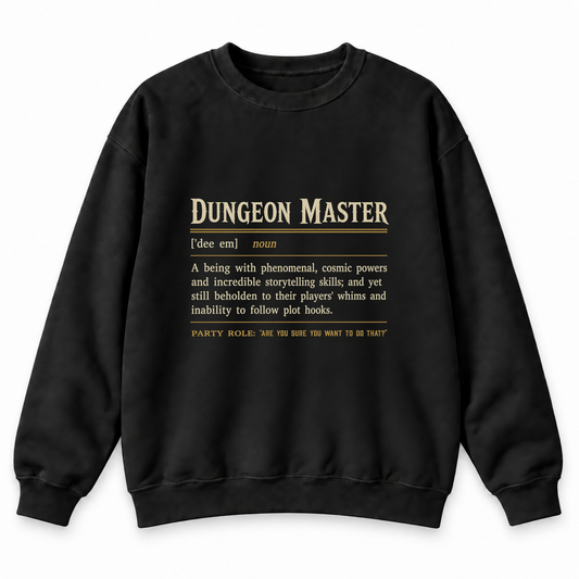 Dungeon Master Definition black DnD sweatshirt front product view