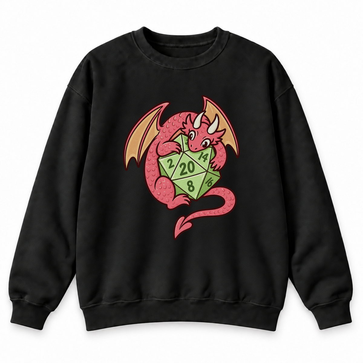 Dragon’s Lucky D20 black DnD sweatshirt front product view