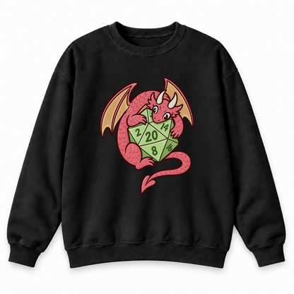 Dragon’s Lucky D20 black DnD sweatshirt front product view