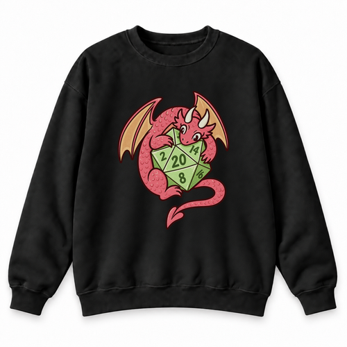 Dragon’s Lucky D20 black DnD sweatshirt front product view