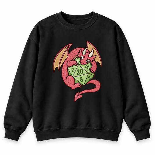 Dragon’s Lucky D20 black DnD sweatshirt front product view
