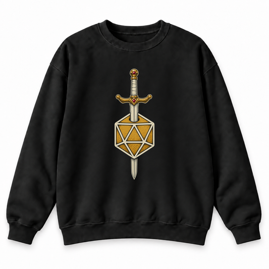 Sword & D20 black DnD sweatshirt front product view