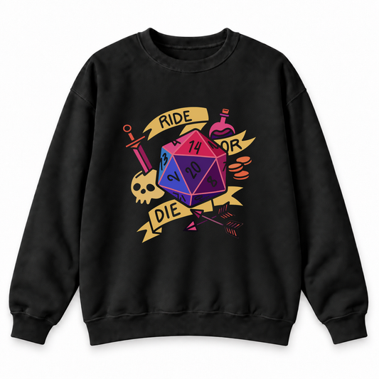 Ride or Die black DnD sweatshirt front product view