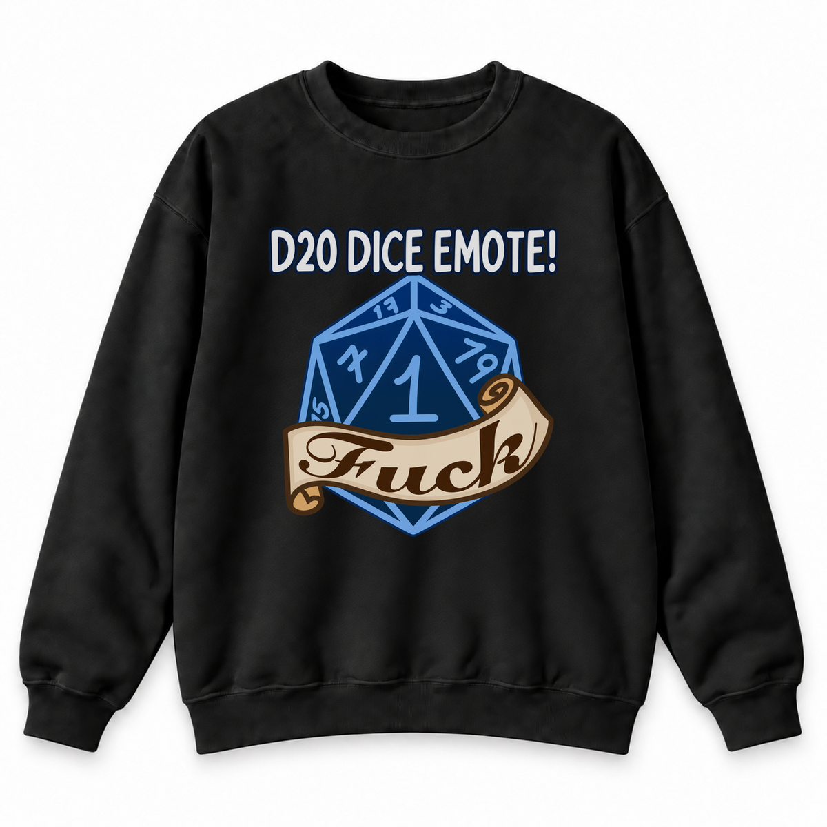 D20 Dice Emote black DnD sweatshirt front product view