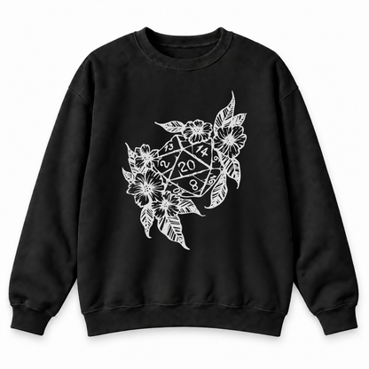 Floral Dragon D20 black DnD sweatshirt front product view