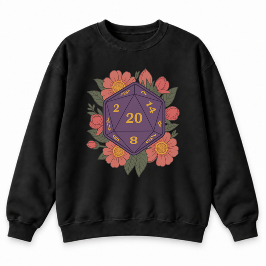 Floral D20 black DnD sweatshirt front product view