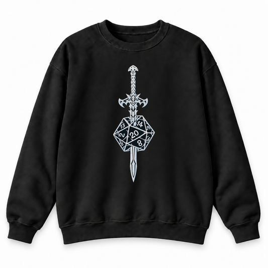 Sword & Dice black DnD sweatshirt front product view