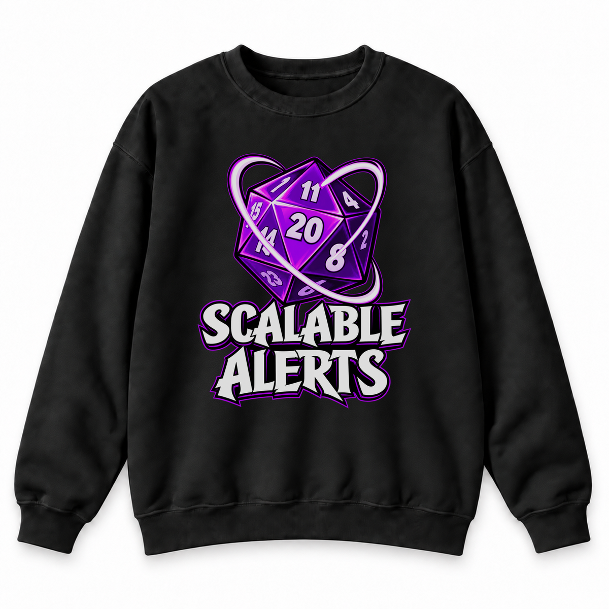 Scalable Alerts black DnD sweatshirt front product view
