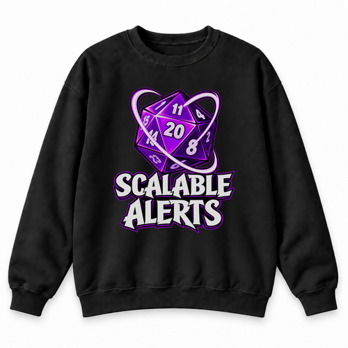 Scalable Alerts black DnD sweatshirt front product view