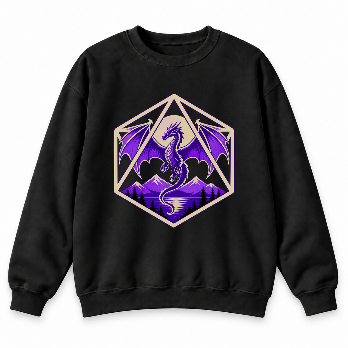 Purple Dragon D20 black DnD sweatshirt front product view